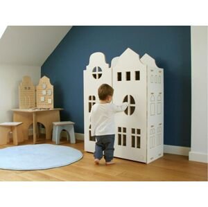 Myminihome Montessori drevená šatníková skriňa v tvare domčeka Zvoľte farbu polic: Modrá, Zvoľte farbu stran: Modrá