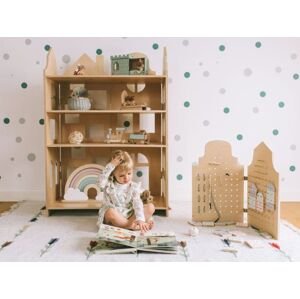 Myminihome Drevená knižnica 3v1 do detskej izby v tvare domčeka Zvoľte farbu polic: Ružová, Zvoľte farbu stran: Ružová