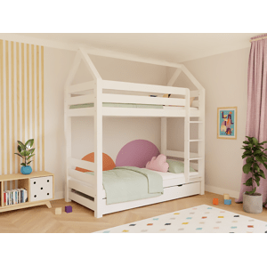 Tartak Meble Domčeková poschodová posteľ ALPY s rebríkom 90x200 cm Zvoľte farbu: Biela, Zvoľte šuplík: Úložný šuplík, Zvoľte zábranu: So spodnou zábr…
