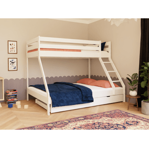 Tartak Meble Poschodová posteľ ANAPURNA s rozšíreným spodným lôžkom 90x200 cm, 140x200 cm Zvoľte farbu: Biela, Zvoľte šuplík: Bez šuplíka