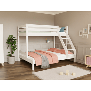 Tartak Meble Poschodová posteľ z dreva ARARAT pre 3 osoby 90x200 cm, 140x200 cm Zvoľte farbu: Biela