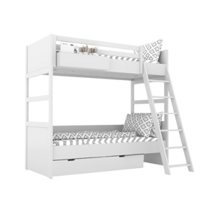 BAMI Biela detská poschodová posteľ SIMONE s rebríkom a policou 90x200 cm Zvoľte šuplík: Bez šuplíka