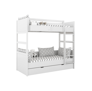 BAMI Biela poschodová posteľ s dvoma lôžkami SIMONE s rebríkom a policou 90x200 cm Zvoľte šuplík: Bez šuplíka