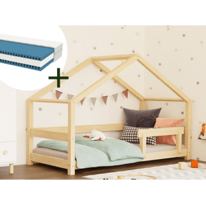 Benlemi Domčeková posteľ LUCKY 120x200 cm + matrac METROPOLIS Zvoľte farbu: Béžová, Zvoľte zábranu: S jednou zábranou