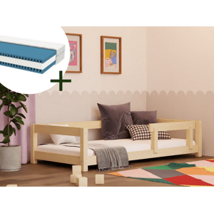 Benlemi Jednolôžková posteľ STUDY 90x200 cm + matrac METROPOLIS Zvoľte farbu: Béžová, Zvoľte zábranu: S jednou zábranou