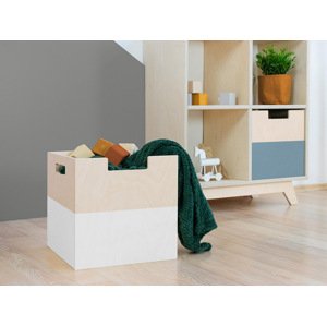 Benlemi Úložný drevený box BOKS s obdĺžnikovým výrezom Zvoľte farbu: Biela, pololakovaná
