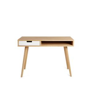 Benlemi Škandinávsky písací stôl z dreva so zásuvkou LEA 110 cm biely Strana: Vľavo, Kvalita dreva: 2. Kombinácia dubového masívu a dyhovanej DTD dos…