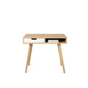Benlemi Moderný drevený písací stôl so šuplíkom LEA 90 cm biely Strana: Vľavo, Kvalita dreva: 2. Kombinácia dubového masívu a dyhovanej DTD dosky