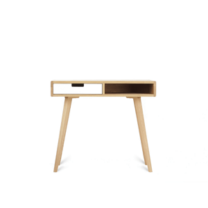 Benlemi Zaoblený drevený písací stôl so šuplíkom LEA FLO 90 cm biely Strana: Vľavo, Kvalita dreva: 1. Dubový masív triedy A