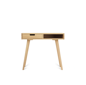 Benlemi Zaoblený drevený písací stôl so šuplíkom LEA FLO 90 cm prírodný Strana: Vľavo, Kvalita dreva: 2. Kombinácia dubového masívu a dyhovanej DTD d…