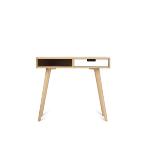 Benlemi Zaoblený drevený písací stôl so šuplíkom LEA FLO 90 cm biely Strana: Vpravo, Kvalita dreva: 1. Dubový masív triedy A