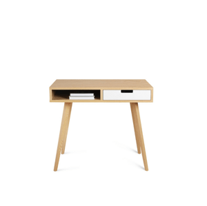 Benlemi Moderný drevený písací stôl so šuplíkom LEA 90 cm biely Strana: Vpravo, Kvalita dreva: 2. Kombinácia dubového masívu a dyhovanej DTD dosky