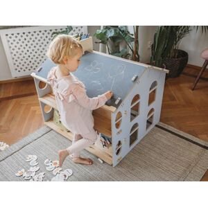 Myminihome Domčekový stôl na kreslenie s regálom + detská stolička so šmykľavkou Zvoľte farbu: Béžová