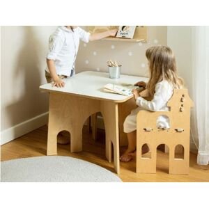 Myminihome Detský stôl RONDO + detská stolička so šmykľavkou Zvoľte farbu: Béžová, Varianta: S jednou stoličkou