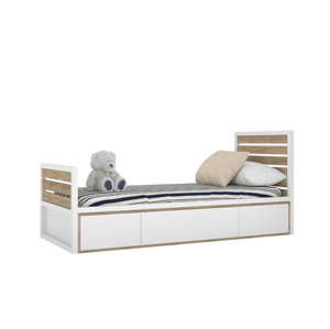 BAMI Detské drevené jednolôžko s úložným priestorom TUTU 90x200 cm Zvoľte farbu: Biela, dub sonoma